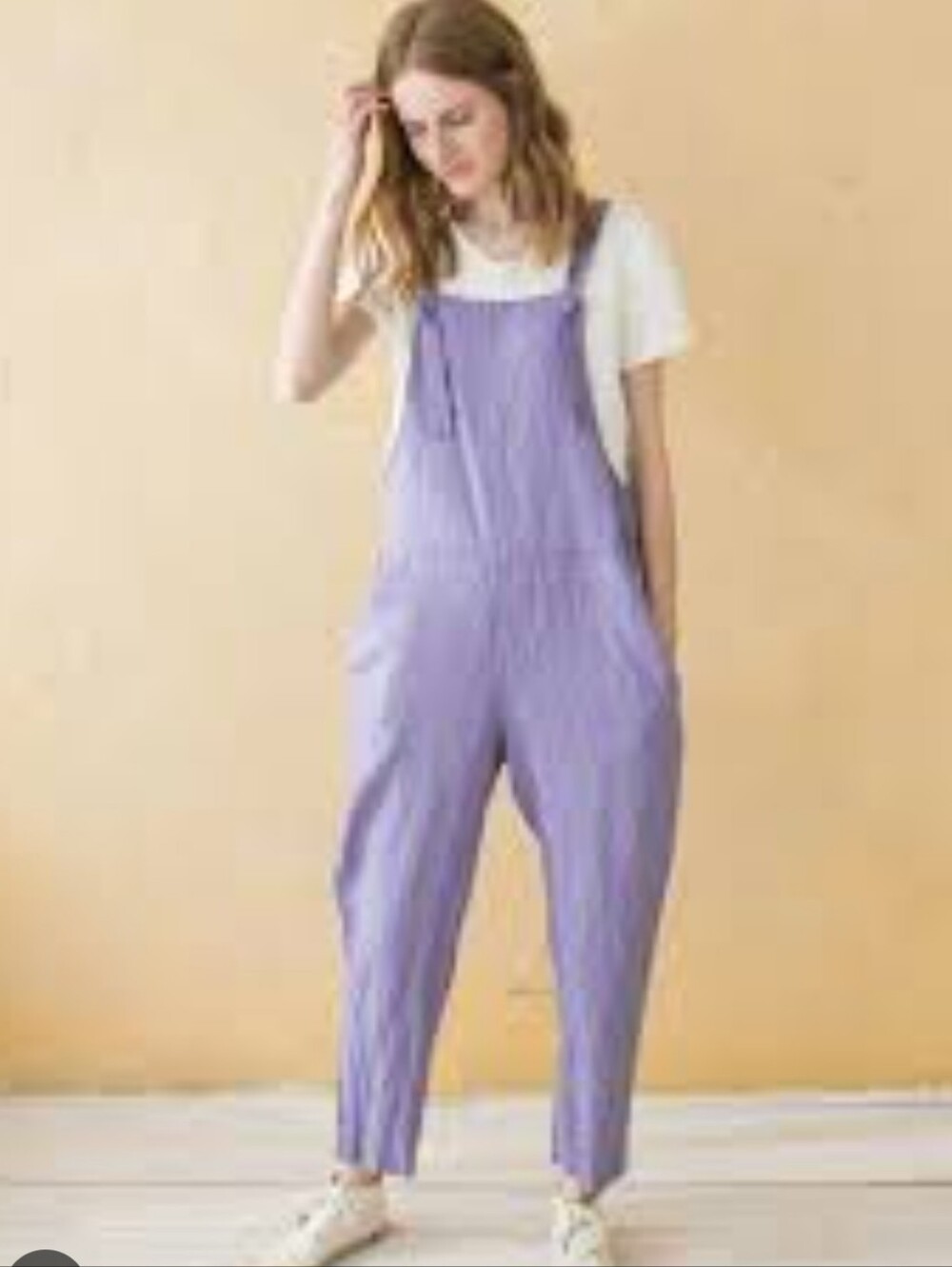 Flax Lavender Tie-Strap Linen-Blend Overalls